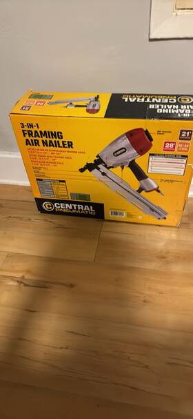 Central Pneumatic 792363641418 3-n-1 Framing Air Nailer Gun In Its Original Box Central Pneumatic 792363641418 3-n-1 Framing Air Nailer Gun In Its Original Box