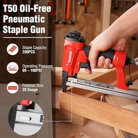 Workpro 820909601401 Pneumatic 20ga Oil-free Staple Gun T50 Upholstery Stapler - Red/black