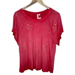 Cable & Gauge Womens Red Metallic Gold Star Print Festive T-shirt Size Large. Fixed Price $20.98.