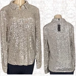 Cable & Gauge Metallic Champagne Sequin Button Down Collar Long Sleeve Shirt. Fixed Price $47.99.