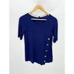 Cable & Gauge Navy Blue Gold Half Sleeve Viscose Blend Top Shirt Women Nwt. Fixed Price $18.92.