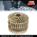 7200 Pack 7/8" 0.12" 3/8" 15 Degree Galvanized Coil Roofing Nails. Fixed Price $40.57.