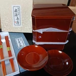 Hid Shunkei Lacquer Square Box Set With Couple Chopsticks, Used, 15.5CM. Fixed Price $184.29.