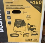 Bostitch BTFP3KIT 3-TOOL Air Compressor Combo 6 Gal 150 Psi. Fixed Price $440.00.