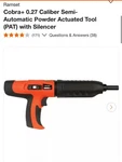 Ramset Cobra+ 0.27 Caliber Semi-automatic Powder-actuated Tool. Fixed Price $75.00.