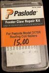 Paslode Feeder Claw Repair Kit #219225 Model 3175R Roofing Coil Nailers. Fixed Price $5.55.