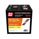 Grip Rite 3-1/4" X .131", 30 Deg Paper Tape Clipped Head Nails, Bright (2,000). Fixed Price $27.99.