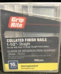 Grip-rite 16 Galvanized 1-1/2 Straight Finish Nail 1000 Pcs. Fixed Price $11.95.