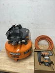 Ridgid 6 Gal. 150 Psi Electric Pancake Air Compressor W/18GA Brad Nailer & Hose. Fixed Price $154.99.